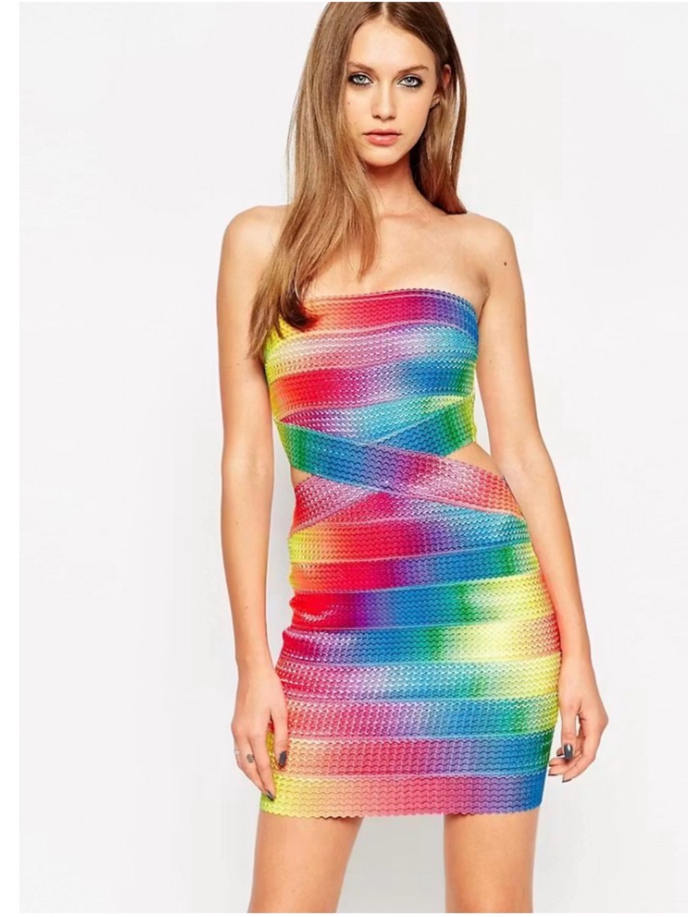ASOS Strapless Rainbow Bandage Mini Dress XS